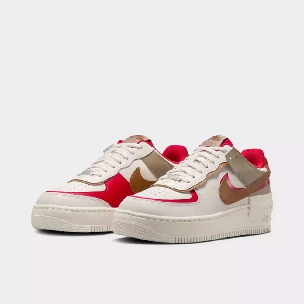 LMT: Nike Women’s Air Force 1 Shadow Casual White & Brown Sneakers w/ Red Trim